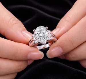 5CT Pear Cut Moissanite Split Shank Halo <b>Ring</b> For <b>Women</b> 925 Silver With Rhodium <b>Promise</b> Gift Jewelry For Anniversary - Product Image 2