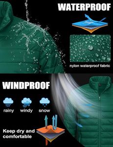 Men's Lightweight <b>Packable</b> Down Coat Waterproof Winter Hooded <b>Jacket</b> with 100% Down Filling Casual Storage Pouch - Product Image 5