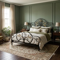 Cadre de lit Queen Size en fer forgé réglable, fait main, style victorien, plateforme métallique robuste, mobilier de chambre OEM