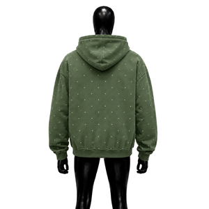 Olive <b>Men's</b> Hooded <b>Sweatshirt</b> With <b>White</b> Graphic Print Regular Fit Cotton French Terry Casual Autumn Wear Pullover Washed Cotton - Product Image 2
