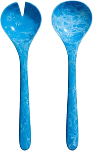 FAIZA CRAFT - Serveurs à salade artisanaux en résine bleu sarcelle et blanc - Luxe moderne - Écologiques - Lavables au lave-vaisselle - Compatibles avec le micro-ondes - Product Image 4