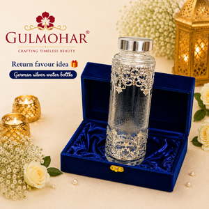Botella de Agua Reutilizable de Vidrio Plateado Alemán de Lujo, a Prueba de Fugas, en Caja de Regalo de Terciopelo Azul Real, Regalos para Bodas, Diwali y Navidad - Product Image 1