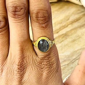 Bague en laiton plaqué or 18 carats pour femme, style bohème, motif tribal filigrané, labradorite, vintage, tendance, pour la vente en gros/OEM/ODM - Product Image 6