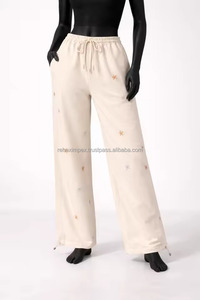 Rehex Impex Unisex 100% Cotton Eco-Friendly Winter Sweatpants <b>Wide</b> <b>Leg</b> Loose Fit Embroidered Drawstring Casual <b>Lounge</b> Trousers - Product Image 6