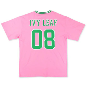 เสื้อเจอร์ซีย์ฟุตบอลเชนิลล์สีชมพูทรงโอเวอร์ไซส์สำหรับผู้หญิง เสื้อเจอร์ซีย์แขนสั้นคอวีสีชมพูเขียวสำหรับออกกำลังกาย เสื้อลำลอง - Product Image 2
