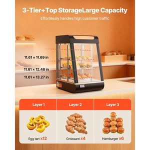 Calentador de Alimentos Comercial de 3 Niveles con Luz LED de 800W, Almacenamiento Superior y Estantes Ajustables, 86-185 °F, Equipo de Calentamiento y Mantenimiento de Temperatura - Product Image 5