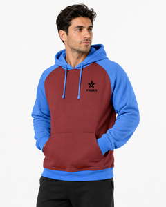 Sudadera con Capucha Raglán para Hombre con Logotipo Personalizado, Bloques de Color Marrón y Azul, Estampado Delantero y Trasero, Sudadera Deportiva para Equipo, Venta al Por Mayor, Fabricante OEM - Product Image 1
