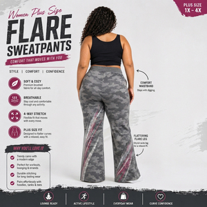 Women's <b>Camo</b> Printed Flare Sweatpants High Waist Drawstring Printed Fleece Pants <b>Ladies</b> Flare Leg French Terry Jogging <b>Trousers</b> - Product Image 3