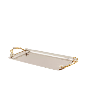 Highest Quality Hammered Metal <b>Tray</b> With Floral Handle Eco-Friendly Table Decoration <b>Snacks</b> Serving <b>Tray</b> For Hotel Supplies - Product Image 6