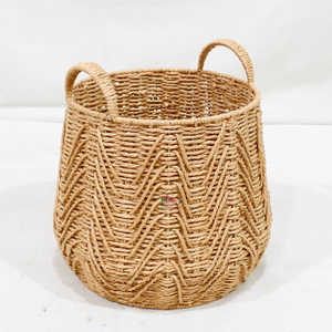 Eco Friendly Handwoven Paper Rope Modern Circular Multi-Purpose Laundry <b>Hamper</b> Storage <b>Basket</b> Set with Handles - Product Image 4