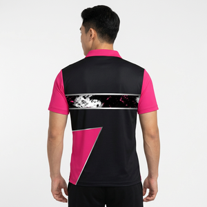 Chemise polo personnalisée noire et rose vif pour homme – Maillot de sport à manches courtes avec sublimation pour équipe - Product Image 2