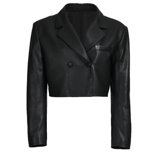 <b>Women</b> Genuine Leather Cropped <b>Jacket</b> V-neck Short <b>Sleeveless</b> Outerwear Custom Color Spring Autumn - Product Image 6