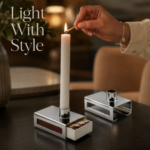 Silver Metal Match Holder Candle Stick with Built In Match Storage Decorative Tabletop <b>Matchbox</b> Case Luxury Home Decor Accessory - Product Image 2