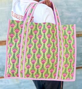 Cotton Quilted <b>Boho</b> Floral Hand Block Printed Sustainable Tote <b>Bag</b> for Women-Beach Travel & Gift Use, Christmas Gifts, Wedding - Product Image 2