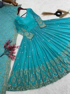 ชุดเดรสทรงเอไลน์ผ้าชีฟองปักลายสีเทอร์ควอยซ์พร้อมผ้าคลุมไหล่สำหรับงานแต่งงาน รุ่น 256 - Product Image 3
