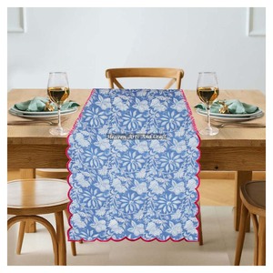 Indian Bohemian Hand Block Floral Print Multi-Color Cotton Embroidery Edge <b>Table</b> <b>Runner</b> for Restaurant & Home Use Wedding Events - Product Image 2