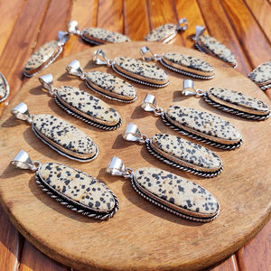 Collar con Colgante de Cristal de Jaspe Dálmata con Engaste de Bisel, Hecho a Mano, Chapado en Plata sobre Latón, Estilo Bohemio, Joyería para Regalo de Boda - Product Image 4