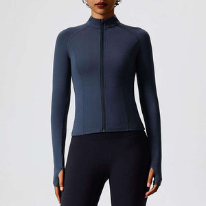 Veste de yoga sur mesure 2026 à fermeture éclair, haut de sport à manches longues pour femme, veste entièrement zippée avec trous pour les pouces - Product Image 3