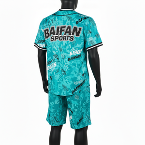Ensemble de shorts de baseball pour hommes, tissu en maille polyester respirant de qualité supérieure, 160 GSM, couleur turquoise, impression par sublimation personnalisée pour ensemble de shorts homme - Product Image 5