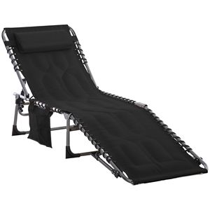 <b>Lightweight</b> Brown Folding Chaise Lounge Chair 5-Level Adjustable Backrest Pillow Modern <b>Iron</b> for Outdoor Garden Sunbathing - Product Image 1