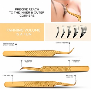 Gold Eyelash Tweezers Set with Case Portable Precision Metal Tools for <b>Lash</b> Extension Beauty Tool - Product Image 3