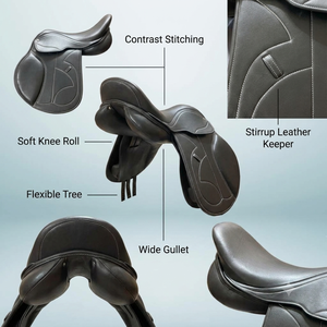 Selle d'équitation anglaise polyvalente de haute qualité, design course, accents en plastique, quincaillerie en acier inoxydable, rembourrage en cuir, protection de genou ZEN - Product Image 2