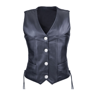 Gilet en cuir pour femmes, gilet décontracté à boutons sur le devant, gilet de moto pour femmes, pour la conduite en plein air et les voyages - Product Image 1