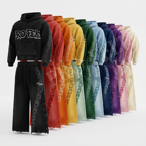 Ensemble 2 pièces tendance en feutre Pro : sweat à capuche et pantalon de survêtement en coton et polyester brodé, streetwear décontracté, ensembles en coton doux - Product Image 1