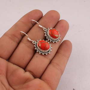 Shree Jaipur <b>Silver</b> 925 Sterling <b>Silver</b> Red Copper Lapis Lazuli Vintage Unisex/Women's Water Drop <b>Dangle</b> <b>Earrings</b> Wholesale - Product Image 2