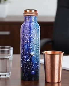 Botella de Cobre de Lujo con Impresión de Gotas de Agua Azules, Textura Refrescante, Perfecta para Uso Diario, Viajes, Oficina, Gimnasio, Yoga - Product Image 3