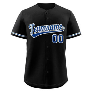 Maillot de baseball personnalisé avec nom et numéro, accents bleus, haut décontracté à col en V avec boutons - Product Image 2