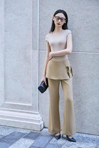 Pantalon large avec jupe évasée / Pantalon à jupe superposée uni en tissu peigné anti-plis du Vietnam KQ24 - Product Image 2