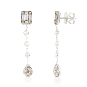 ODM OEM Customized Design Mixed Shape Diamond 14K Real White Gold <b>Dangle</b> <b>Earrings</b> Wedding Sparkle Jewelry Bridesmaid Gift - Product Image 3