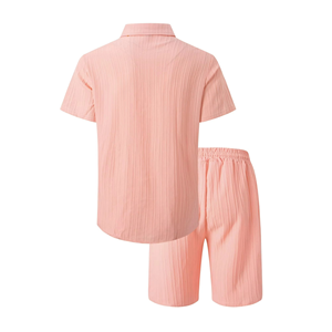 ชุดเซ็ตเสื้อเชิ้ตและกางเกงขาสั้นลำลองสำหรับผู้ชาย 2 ชิ้น สไตล์วินเทจ ผลิตจากผ้าโพลีเอสเตอร์/คอตตอน เป็นมิตรต่อสิ่งแวดล้อม เหมาะสำหรับฤดูร้อน รับผลิตตามแบบ ODM - Product Image 3