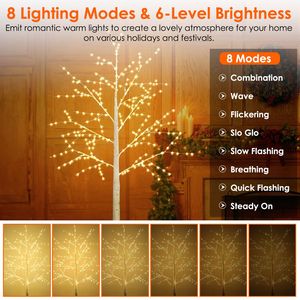 Albero di Betulla Artificiale Illuminato a 8 Modalità con Luce Bianca Calda, Decorazione per Matrimoni, Feste, Natale e Festività con Eleganti Rami Bianchi - Product Image 3