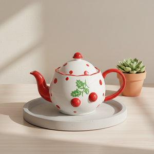 Tetera de Porcelana Fina de Primera Calidad 3460983A-1.0, Nueva, con Estampado de Flor de Poinsettia y Punto Rojo, 1000 ml - Product Image 2