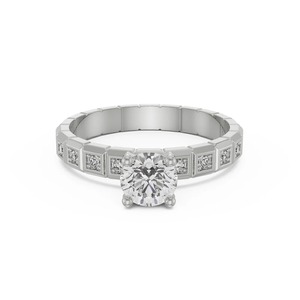 แหวนหมั้นเพชรทรงกลม 0.51 กะรัต ทองคำขาว 14K ฝังเพชรแบบ Pave Band เครื่องประดับสั่งทำพิเศษ - Product Image 1