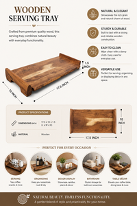 Bandeja de Servir Rústica de Madera de Acacia Natural, Plato Rectangular de Madera para Servir Alimentos, Decoración del Hogar, Bodas, Diwali, Resistente al Calor - Product Image 5