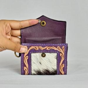 Vintage Genuine Leather Wallet With Geometric Pattern Button Closure Single Strap Portable Daily Use All Seasons - Product Image 3