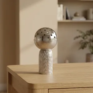 Stunning Metal Incense Burner With Textured Column Base And Perforated Globe Lid Creating <b>Magic</b> Fragrant Smoke Patterns Anywhere - Product Image 2
