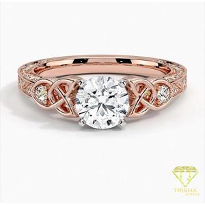 925 Sterling Silver Moissanite Diamond Round Center Ring With Elegant Infinity Side Design Luxury Bridal Jewelry - Product Image 2