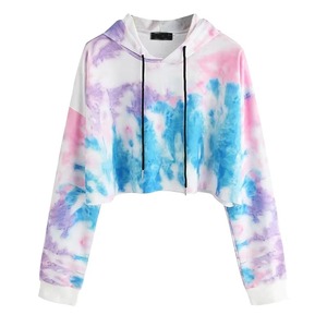 Sudadera con Capucha Corta Tie Dye para Mujer, Sudadera con Capucha Corta en Tonos Pastel, Sudadera con Capucha de Manga Larga para Mujer, Rosa, Azul, Morado, Logotipo Personalizado OEM - Product Image 3