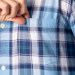 Pyjama à carreaux bleus et blancs pour hommes, en coton respirant, à manches longues, facile d'entretien, confortable, vêtements de nuit pour hommes - Product Image 4