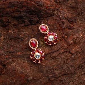 Emerald Moissanite Stud Hoop Drop Earrings in Rose Gold IGI Certified - Product Image 1