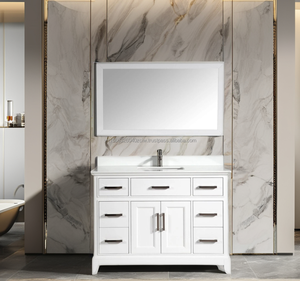 Moderno y Lujoso Set de Espejo y Mueble de Baño de Madera Sólida de 48 Pulgadas, Color Blanco, con Espejo y Accesorios para Apartamentos - Product Image 1