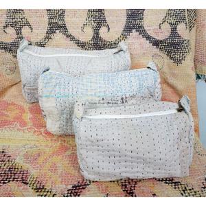 Custom Made Casual Handmade Quilted Tassel Zipper Kantha Pouch Set Artisan Cotton Travel Cosmetic Organizer Mixed Colors - Product Image 4