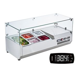 Attrezzatura di Refrigerazione per Cucine Commerciali, Stazione di Preparazione Condimenti da Banco 130 W con 1 Vaschetta 1 1/3 e 4 Vaschette 4 1/6 in Acciaio Inox 304 - Product Image 1