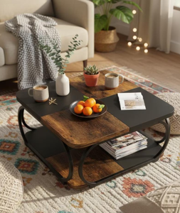 Minimalist Furniture Century Style <b>Walnut</b> Coffee <b>Table</b> Black Metal Frame Modern Living Room Center <b>Table</b> Rectangular Wood Top - Product Image 5