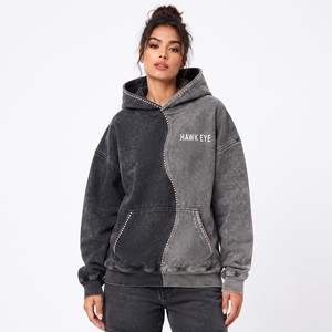 Sudadera con capucha de moda para mujer, bicolor, con pedrería, lavado ácido, oversize, de algodón grueso, con hombros caídos, personalizada - Product Image 4