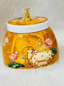 Ensemble de plateaux décoratifs en métal artisanal avec motif animalier, style bohème, forme ronde, pour l'occasion Diwali, lot de 2 pots - Product Image 2